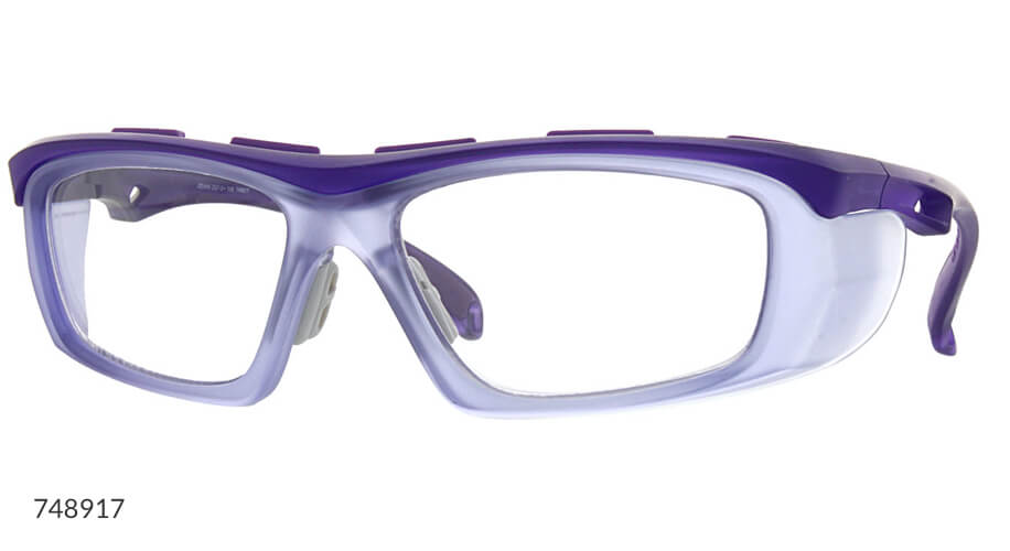 Purple and clear safety glasses with text 748917 at the bottom left corner.