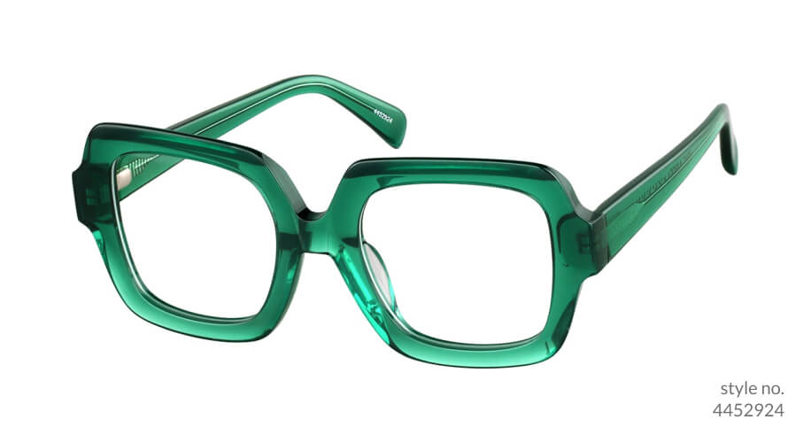 Emerald green square glasses with thick frames, style no. 4452924.
